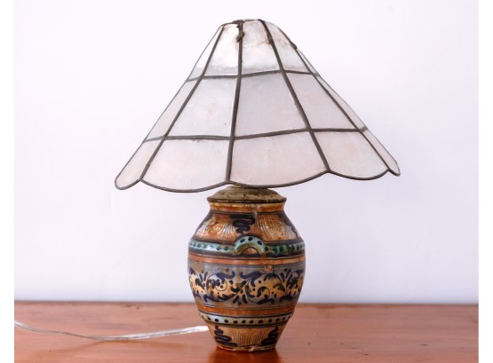 Faience Table Lamp With Mica Shaded