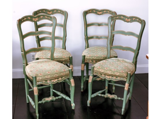 (4) French Provincial Carved And Painted Upholstered Chairs