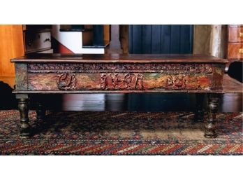 Antique Carved And Painted Coffee Table
