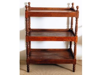 Antique Walnut (3) Tier Stand With Ball Finials