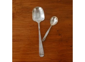 Georg Jensen Sterling Silver Spoon & Hand Wrought Serving Spoon