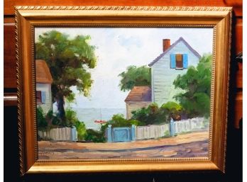 G. Haraden (20th -32st C) Rockport Streetscape With Ocean View