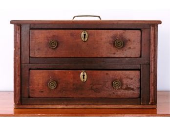 (19th C) Two Drawer Cabinet With Brass Knobs And Handle