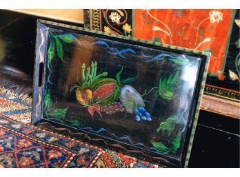Hand Painted (2) Handled Wooden Tray
