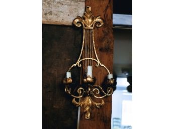 Pair Of Gilt Wrought Iron (3) Light Wall Sconces