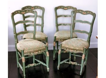 (4) French Provincial Carved And Painted Upholstered Chairs
