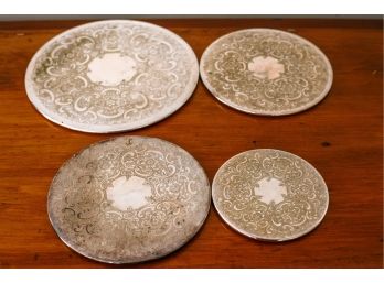 (4) Engraved Silver Plated Trivets.  Made In England