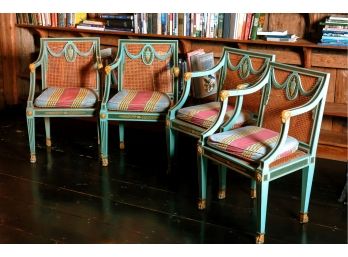 (4) ( Louis XVI Style) French Carved And Painted Armchairs