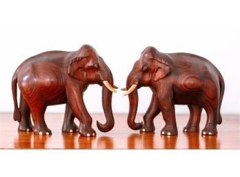 Pair Of Elephants Carved From Exotic Woods