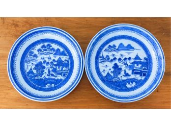 (2) Similar (19th C) Canton Blue And White Dished Plates