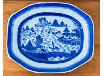 (19th C) Large Canton Blue And White Tray