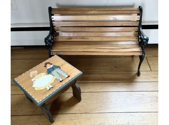 Childs Bench & Hand Painted Stool