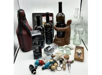 Awesome Wine Lot ~ Turtle Wood Wine Bottle Holder, Caddy, Stoppers & More  ~
