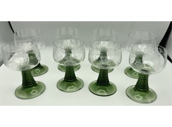Green Bottom Wine Glasses - Etched On Top