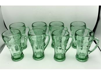 8 Vintage Green Coca Cola Glasses With Handles