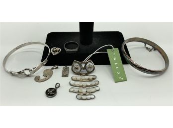 Sterling Silver Jewelry Lot ~ 2 Bangle Bracelets & More ~