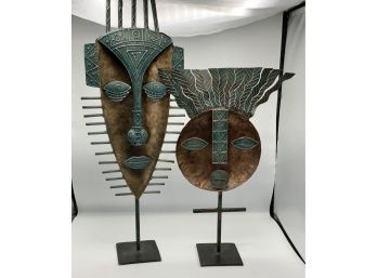 Pair Decorative African  Metal  Art Masks