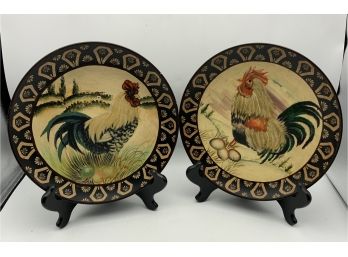 Pair Of Rooster Plates-  Beautiful Finish
