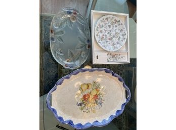 Nice Collection Of Serving Platters & Cake Platter - Glass , Porcelain, Italian Pottery, Etc