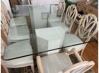 Glass Top Dining Table With 8 Chairs. Very Heavy Need A Lot Of Help. Need To Remove Glass Top From Base