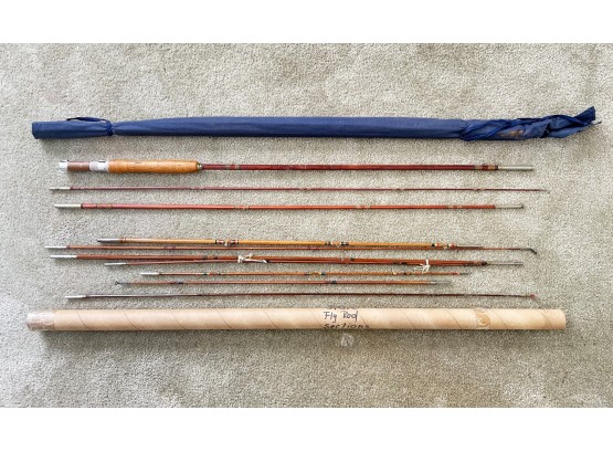 Two Vintage Bamboo Fly Rods And Assorted Tips