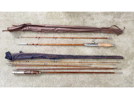 Two Vintage Bamboo Fly Rods And Assorted Tips