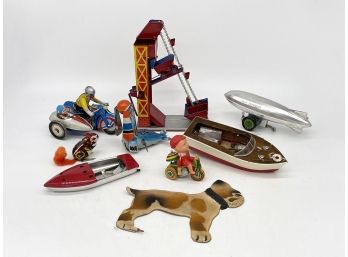 Vintage Tin, Leather, And Acrylic Toys