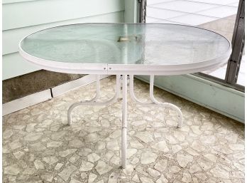 A Vintage Tubular Aluminum Glass Top Dining Table, Possibly Winston