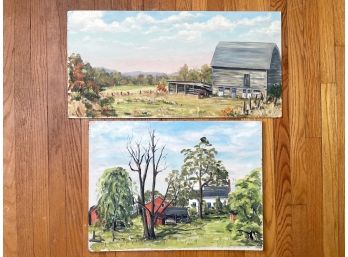 A Pairing Of Early Oil On Board Paintings By Elaine Johnson