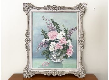 A Vintage Oil On Board Still Life 'Peonies' By Elaine Johnson