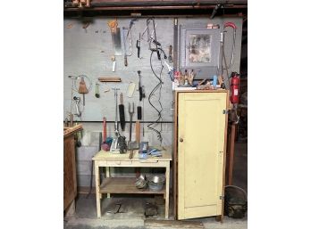 A Work Table, Cabinet, Wall Of Tools And More Basement Bonanza!