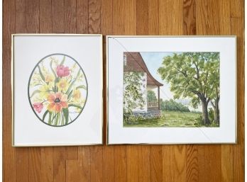 A Pairing Of Framed Watercolors By Elaine Johnson