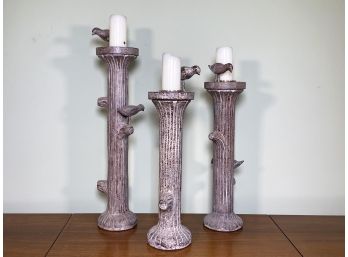 A Trio Of Wood Form Candle Holders