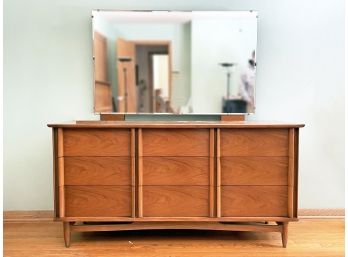 A Vintage Mid Century Modern Hardwood Dresser With Mirror