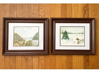 A Pair Of Framed Watercolor Prints By Elaine Johnson