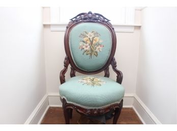 Victorian Hand-carved Needlepoint Parlor Chair