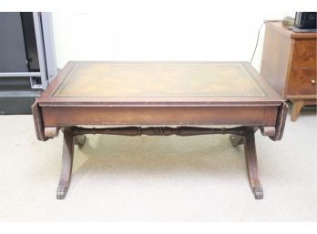 Vintage Leather Top Drop Leaf Coffee Table With Hoofed Feat