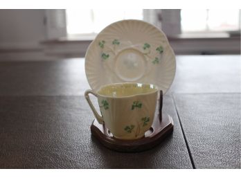 Belleek Shamrock Collection Tea Cup And Saucer