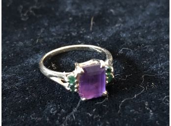 Gemstone Ring With Emerald Accent Stones Set In 14k Gold