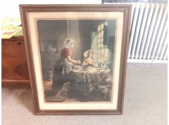 Framed Signed Print Of Two Women In Kitchen