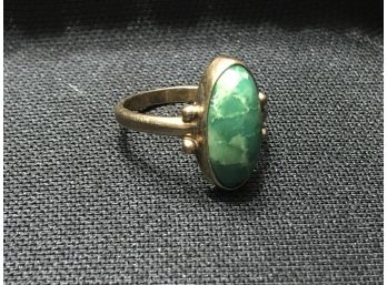 Green Stone Set In 14k Gold Band