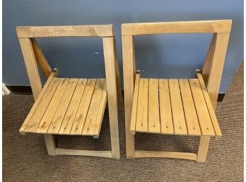 2 Wood Slat Folding Chairs