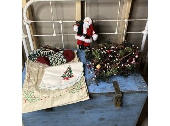 Holiday Runner, Stocking, Santa Figure And Garland