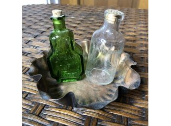 Vintage Miniature Bottles On Metal Tray