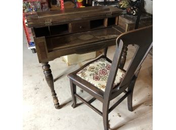 Wooden Folding Top Writing Desk With Chair