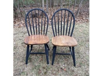 Set Of Two Spindle Back Wood Chairs