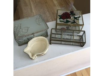 Set Of Glass Trinket Boxes And Dish