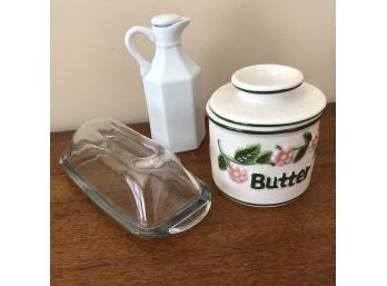 Vintage Butter Bell, Butter Dish And Cruet