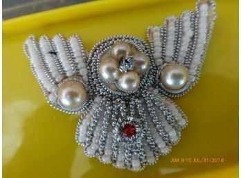 Vintage Patch India Bird Faux Rubypearls Handmade Beads Rhinestone Sewing Wings