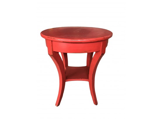Round Red Orange Planked Top End Table